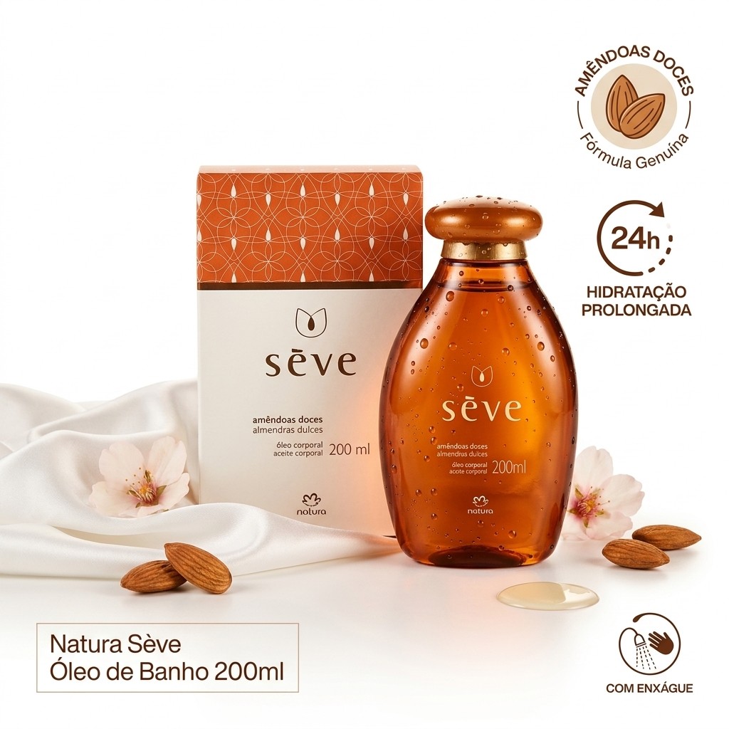 Óleo Corporal Natura Sève Amêndoas 200ml - Hidratante de Banho com Enxágue