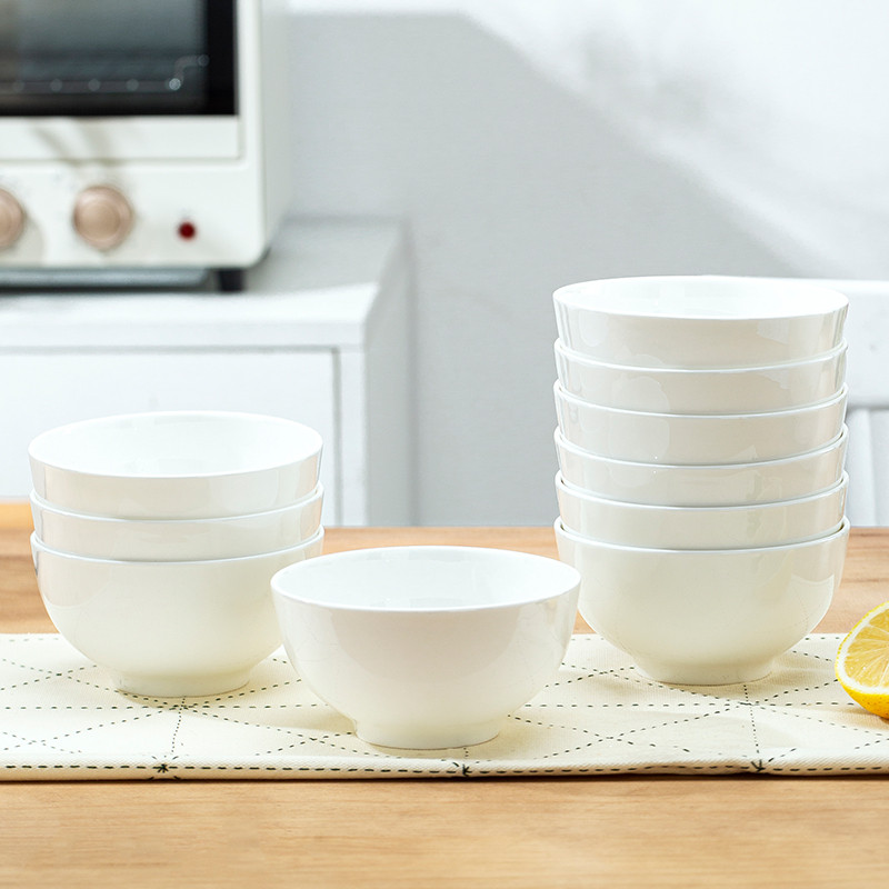 10 pçs conjunto de tigela casa comer tigela Jingdezhen puro osso branco China tigela redonda macarrão tigela grande tige