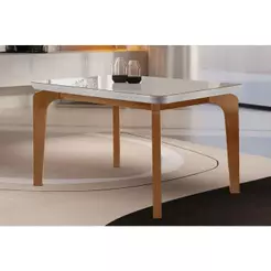 Mesa de Sala Jantar Londrina c/Tampo Madeirado Vidro Canto Curvo 120x80cm Off White/Imbuia-Vidro Off White - Rufato