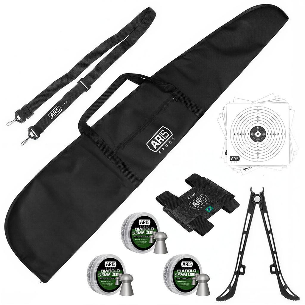 Bipé Dobrável AR15 Sport com Capa Acolchoada +Alvos e Acessórios
