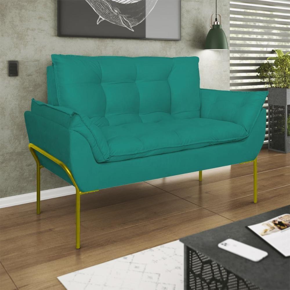 Poltrona Sofá Namoradeira Opala Recepção Escritório Suede Turquesa Balaqui Estofados