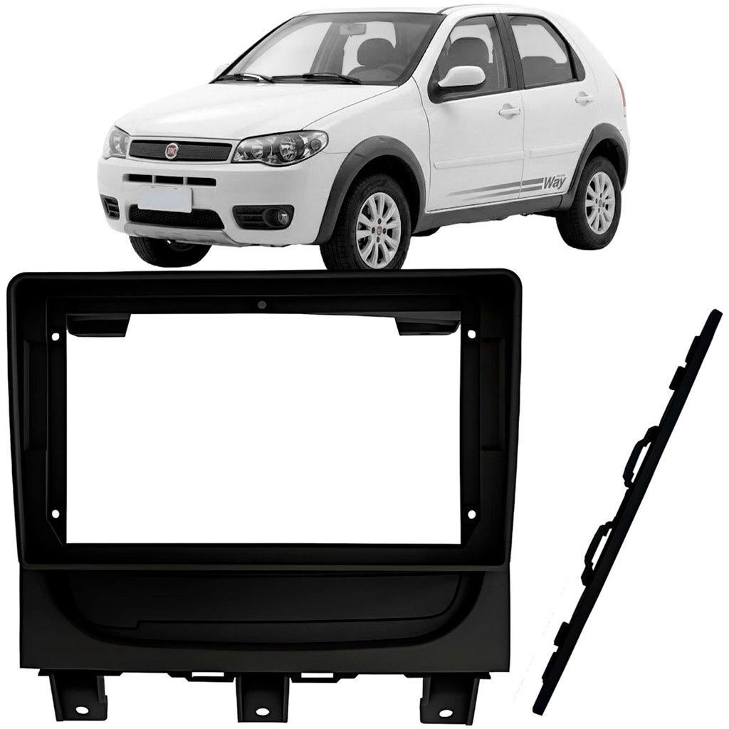 Moldura 9" Palio Way 2014 2018 Som Automotivo Multimídia Painel Fiamon Preta Profissional