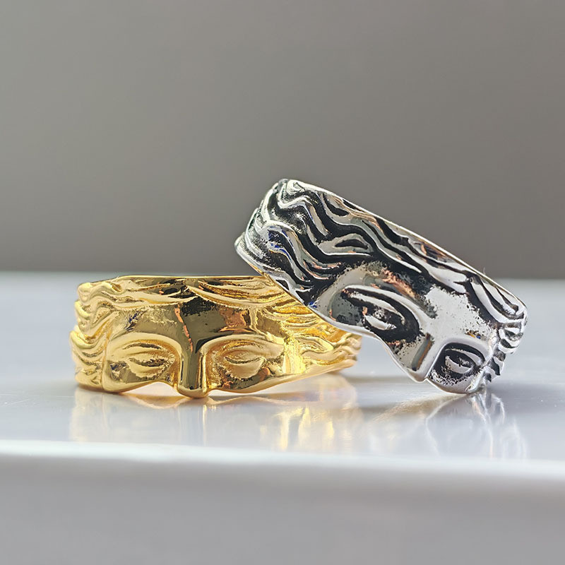 Estilo europeu americano Venus meia Face Retro prata angustiado estilo masculino feminino anel aberto ajustável acessóri