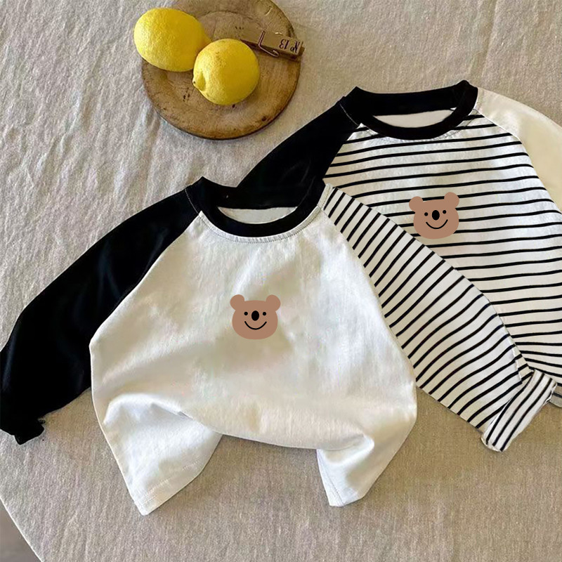 Meninos meninas primavera outono puro algodão de manga comprida camiseta crianças moda dos desenhos animados roupas supe