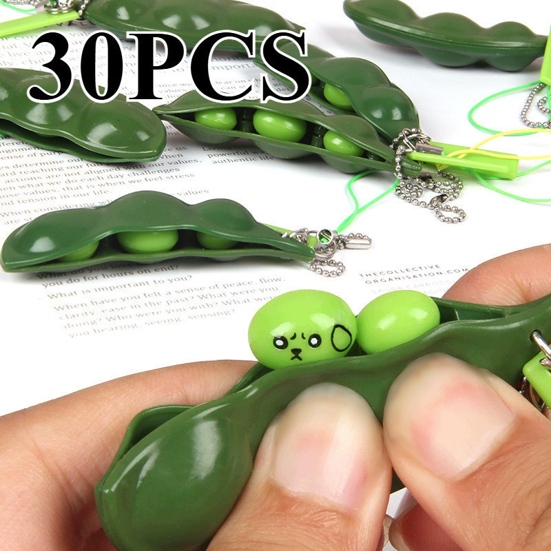 30 Peças de Brinquedos para Alívio do Estresse, Brinquedo de Ventilação, Chaveiro Edamame, Brinquedo Musical Apertável e