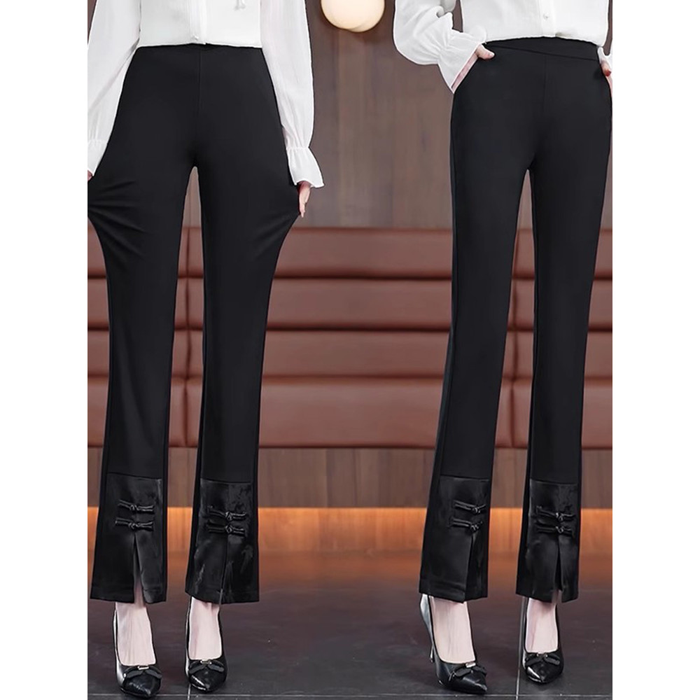 Estilo nacional disco fivela Micro-corte calças femininas 2026 primavera outono novo estilo cintura alta mais magro olha