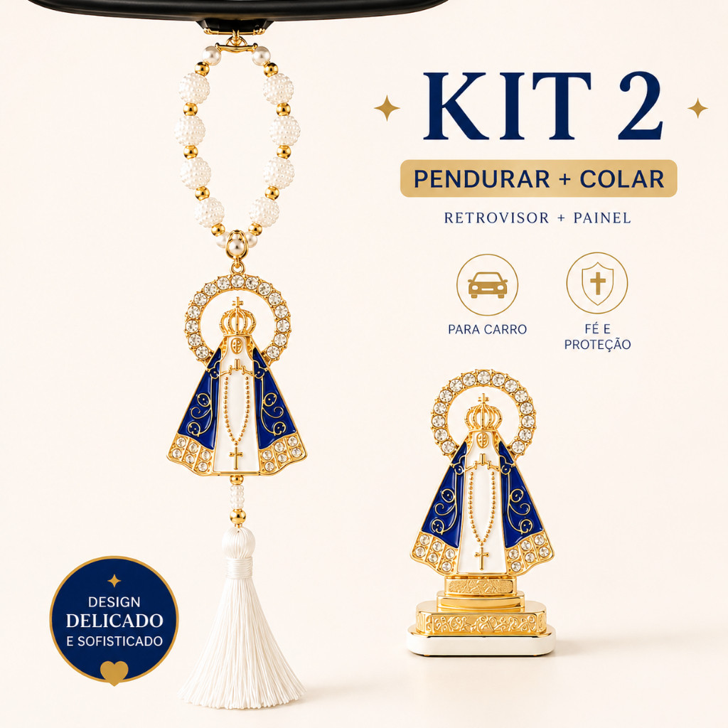 KIT 2 Terço Nossa Senhora Aparecida + Imagem Para Carro Painel Retrovisor
