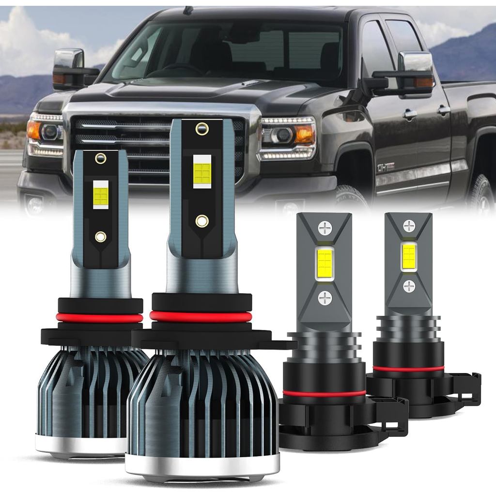 Compatível com GMC SIERRA 1500 2014-2015, Lâmpadas 9012 para Farol Alto e Baixo + Lâmpada de Neblina H16, Pacote com 4 U
