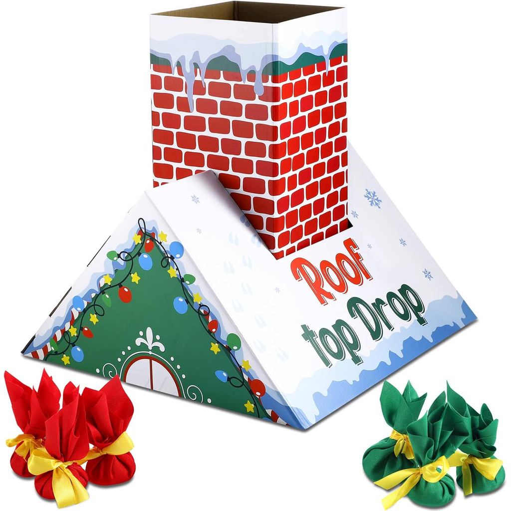 Eaasty Jogo de Arremesso de Sacos de Feijão de Natal, Conjunto de Cornhole de Chaminé de Papelão, Jogos de Festa de Nata