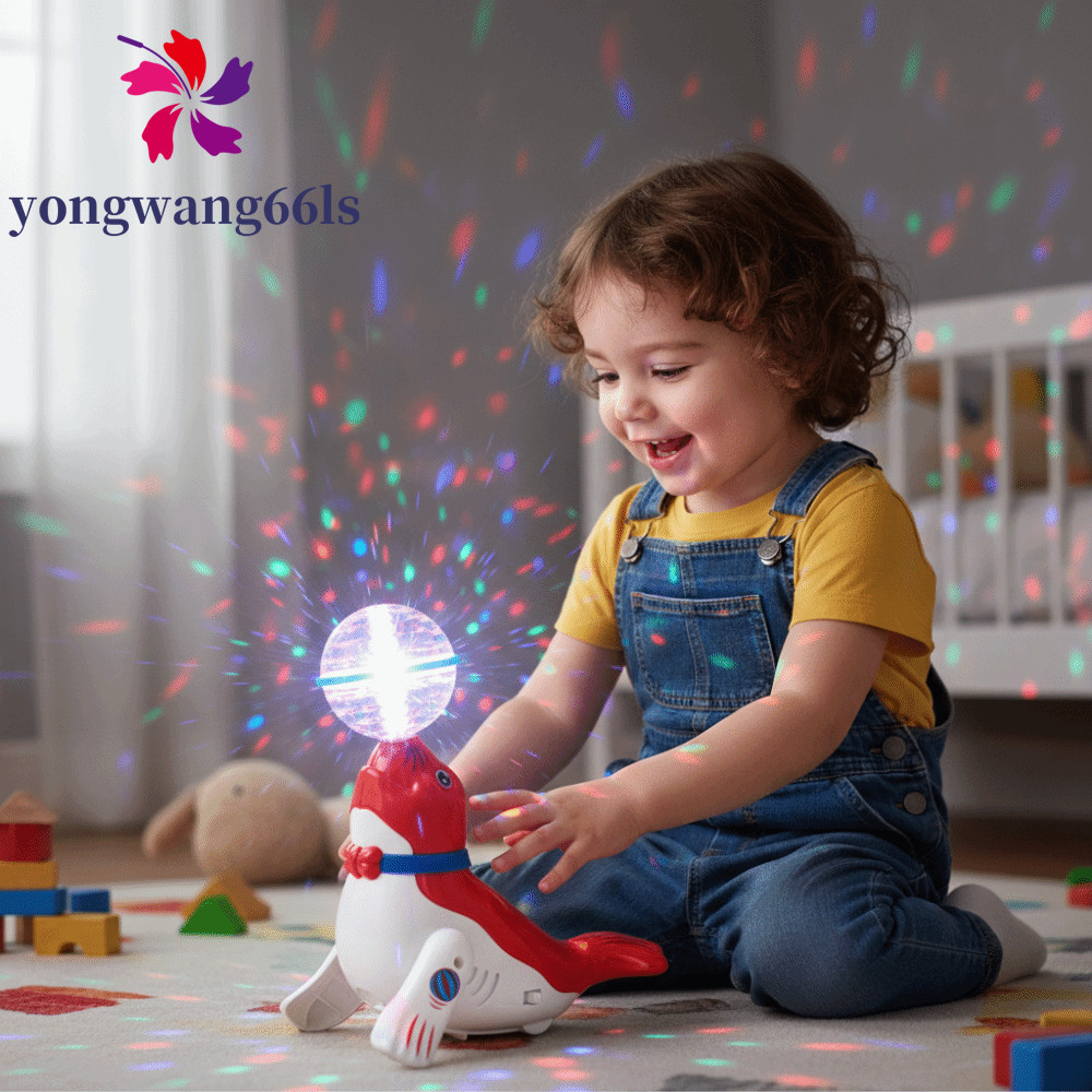 YONGWANG Stunt Top Ball , Função De Dança Sonora Colorida , Brinquedo Elétrico De Leão Marinho , Design Leve E Fofo