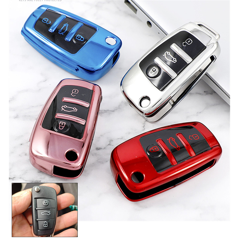 3 Botões Macio TPU Carro Flip Chave Caso Capa Escudo Fob Para Audi A1 A3 A6 A6L Q2 Q3 Q7 TTS R8 S6 RS3 Protetor Chaveiro