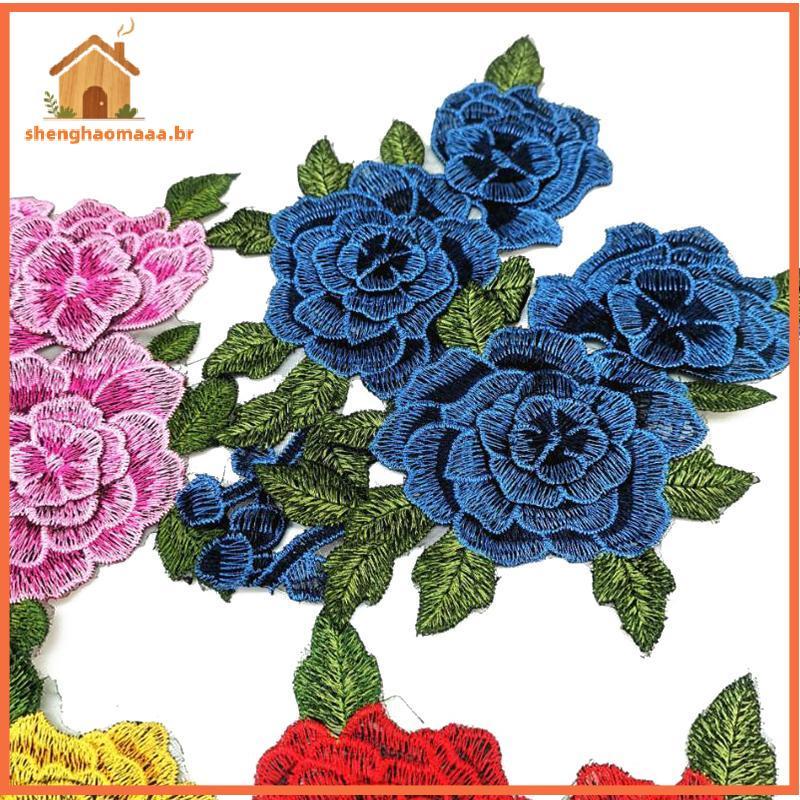 [SH] Patch Bordado De Flores 3D 24x13CM Vermelho Elegante Aplique Para Vestidos Costura Decoração Faça Você Mesmo Artesa