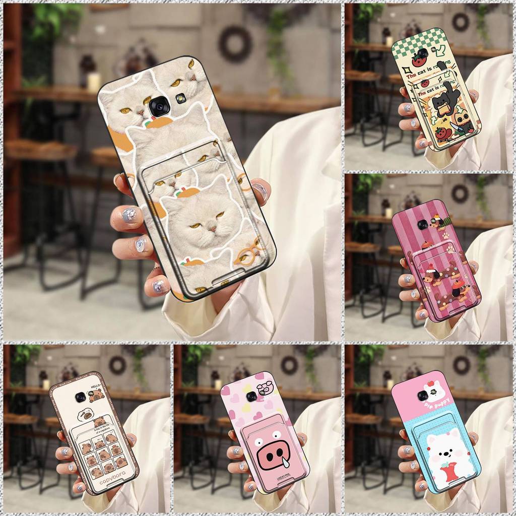 Capa Traseira TPU Para Telefone Samsung Galaxy A7 2017/A720 Cartão Macia À Prova De Choque slot Durável De Silicone Graf