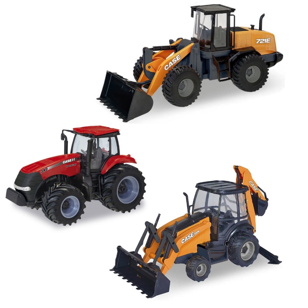 Kit 3 Trator em Miniatura Case 580N e Magnun 340 Agriculture e Construct 721E