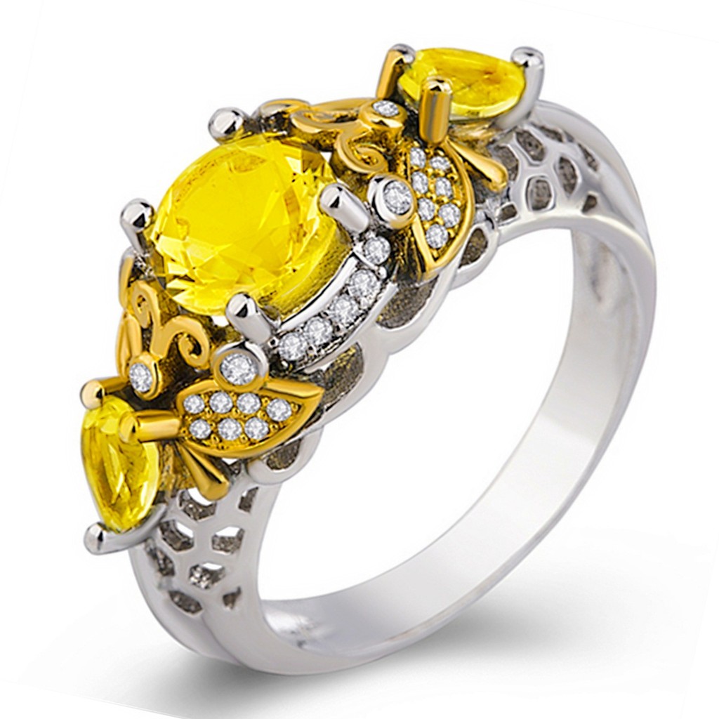 Anel de favo de mel amarelo diamante banhado a ouro cor separada Gem acessórios jóias abelha zircão oco anel B85W