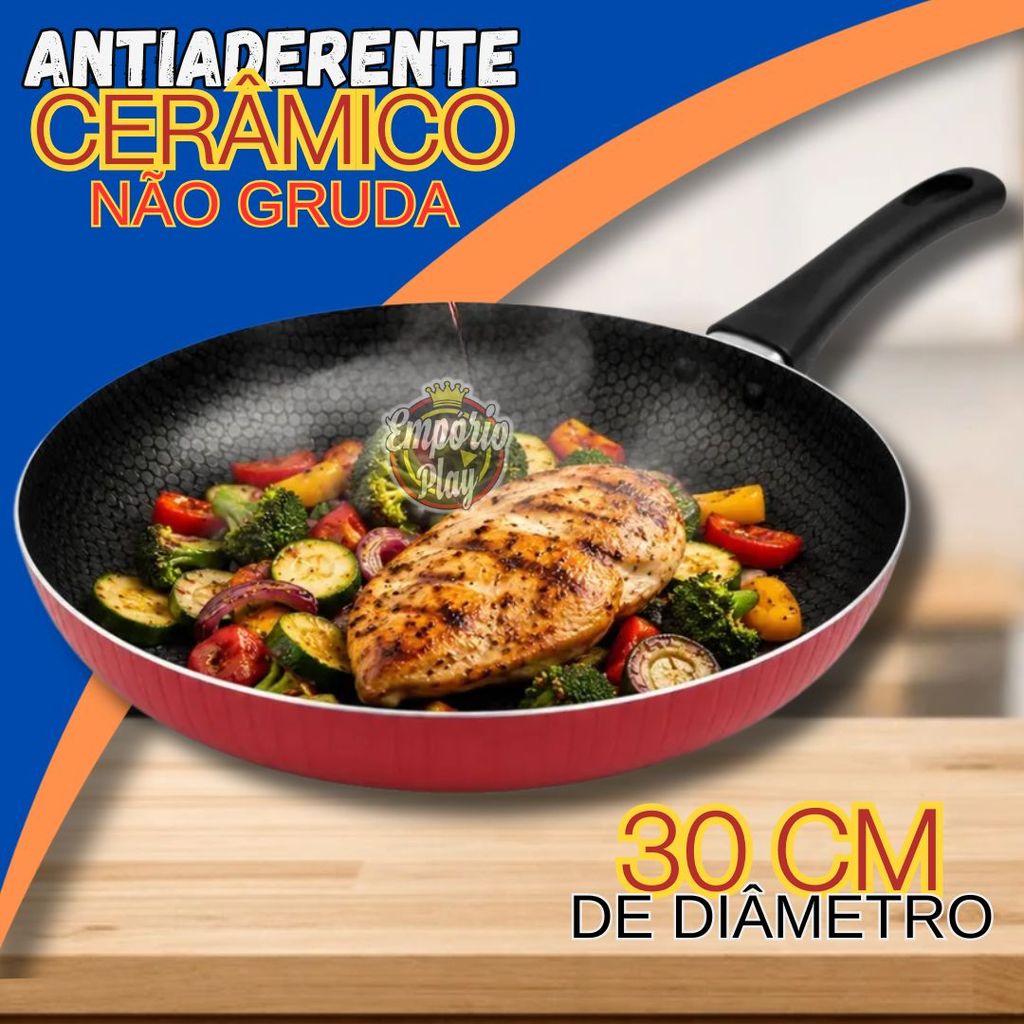 Frigideira Funda com Revestimento Antiaderente Cerâmico Grande 30 cm Panela Frigideira wok