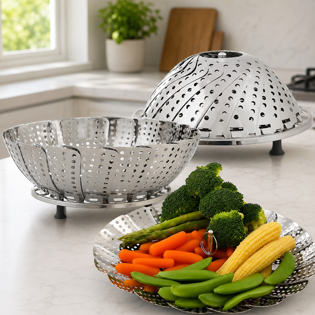 Cesto De Cozimento a Vapor Legumes Inox Panela Vaporeira Verduras Cozinha Dieta Alimentação Saudável Multifuncional