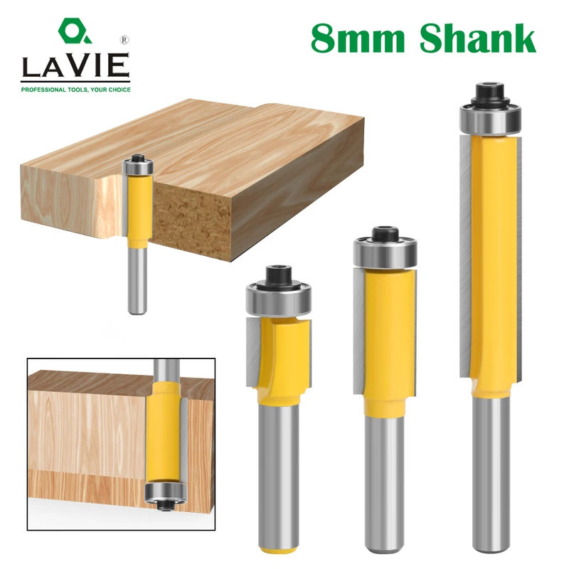 (Quente) LAVIE 8mm Haste Lâmina Longa Flush Trim Router Bit Com Rolamento Para Modelo De Madeira Padrão Fresa 87DH