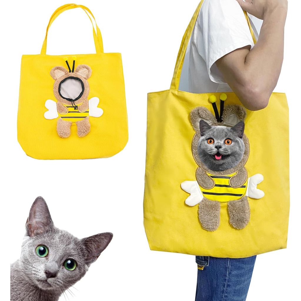 Bolsa de ombro de lona para animais de estimação com design em forma de abelha, bolsa de viagem para animais de estimaçã