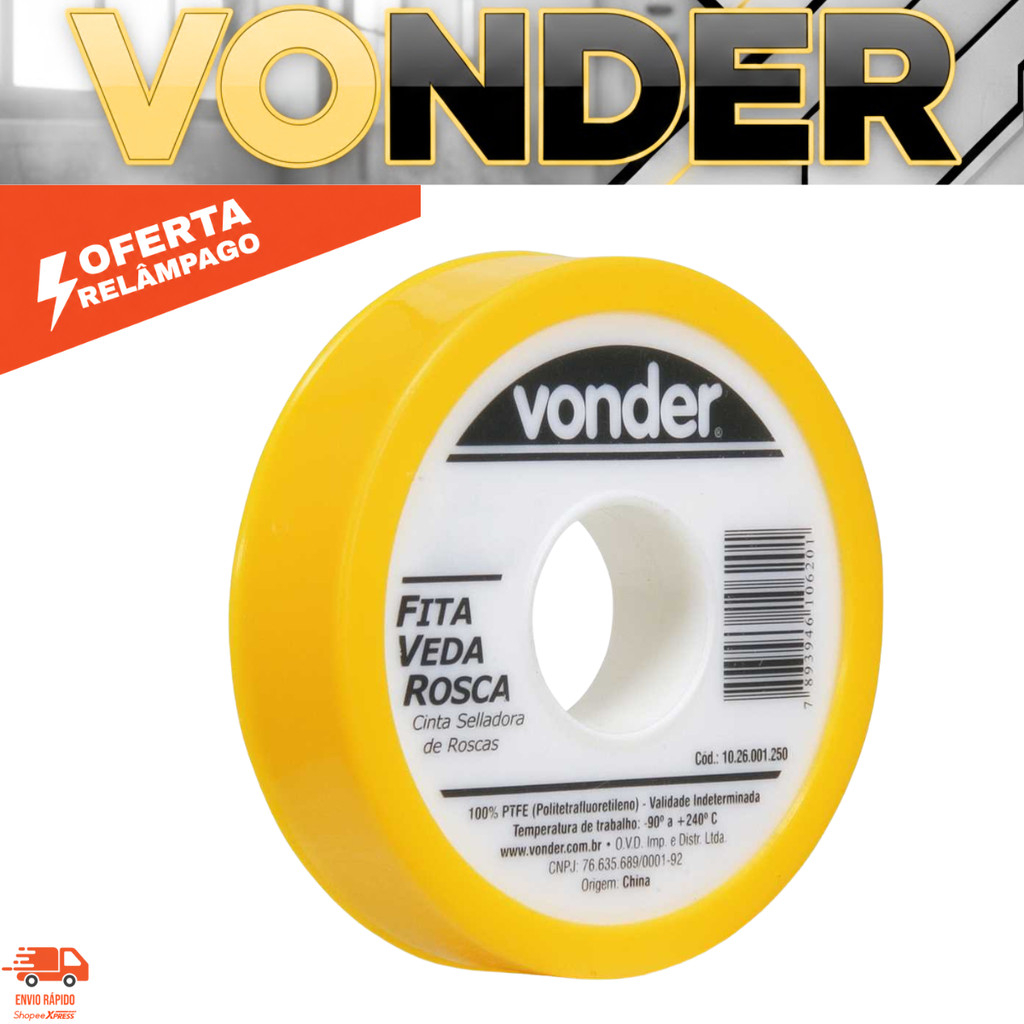 Fita Veda-Rosca 18 mm x 25 m VONDER 25 Metros Resistente Oferta