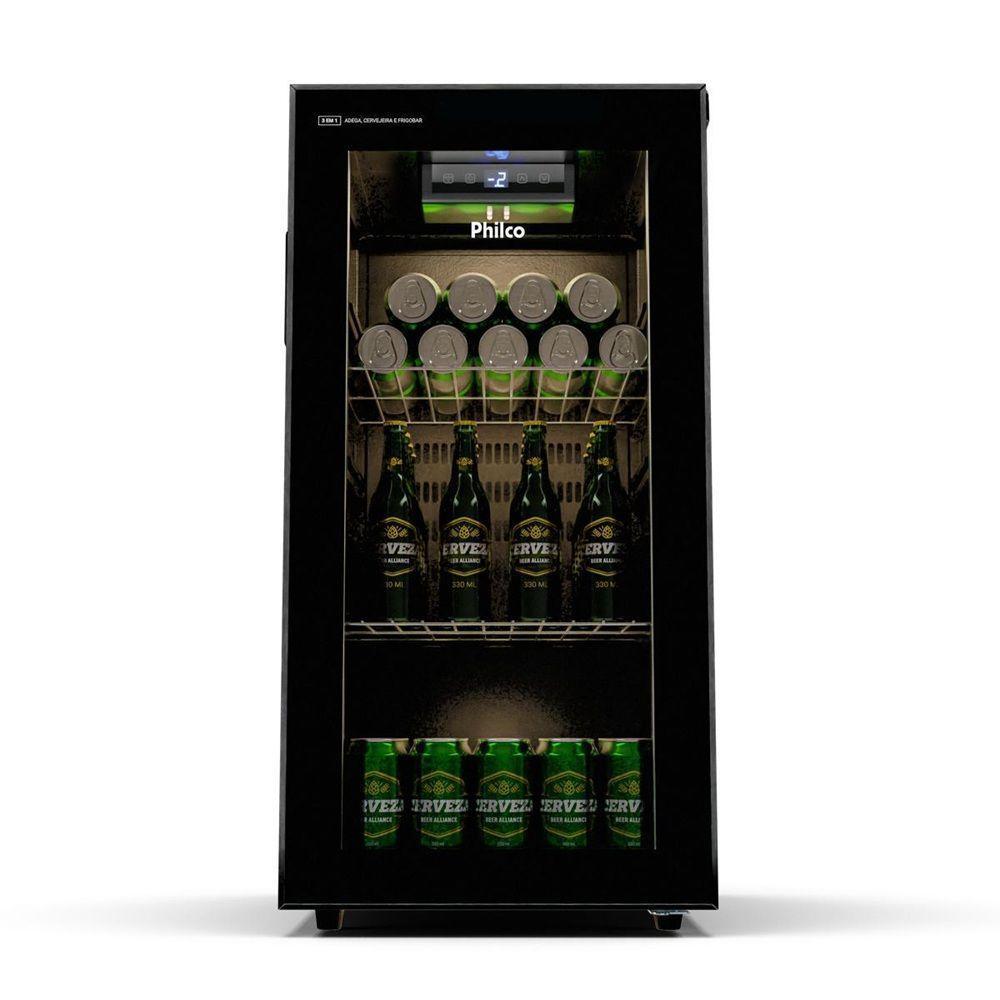 Cervejeira 3 em 1 PCV09A 96L Porta de Vidro Triplo Preto 110V Philco