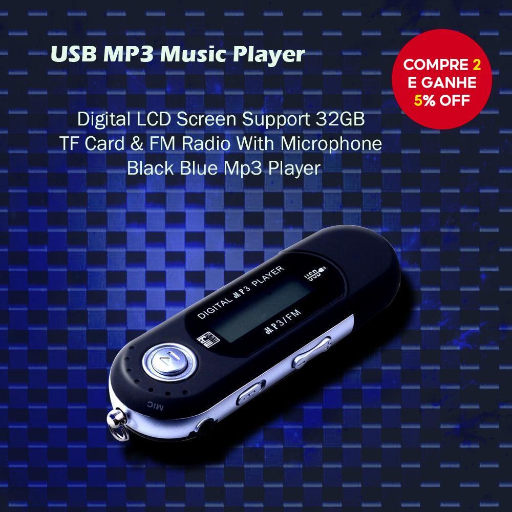 Mini USB Player de música MP3 com tela LCD digital, suporta até 32 GB de cartão TF, rádio FM, cores disponíveis: