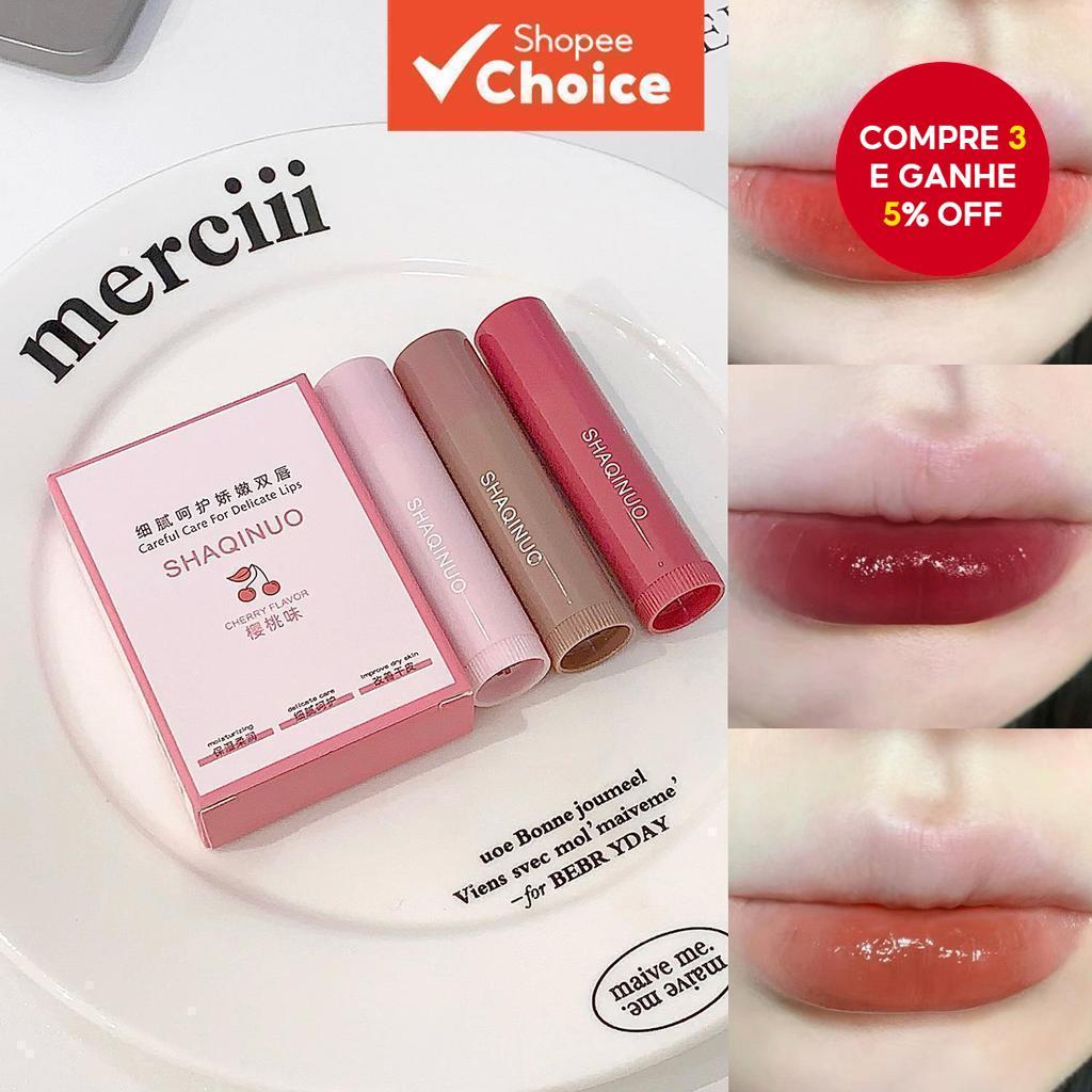 3 Pçs Conjunto Batom Hidratante Matizado Bálsamo Labial Maquiagem Coreana Brilhante Brilho