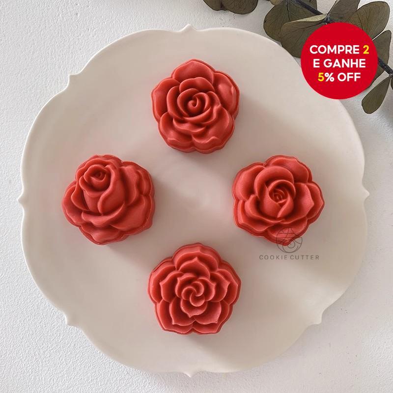 4Pcs/Set Molde para Bolo de Lua Chinesa em Forma de Flor de Rosa com Carimbo de Feijão Mungo Criativo