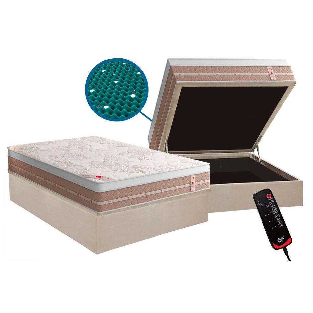 Cama Box Baú Casal: Colchão Magnético Castor Vibro Massagem Premium + Base CRC Courano Clean(138x188)