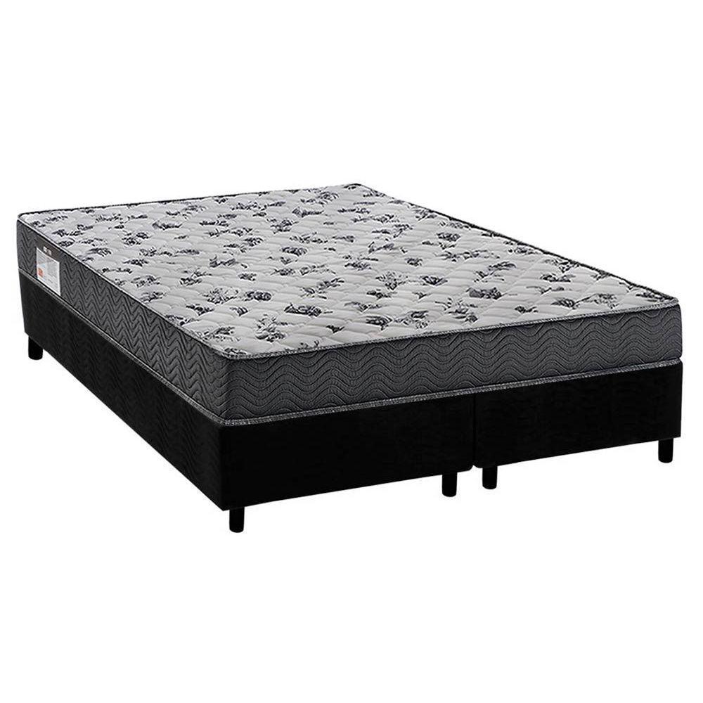 Cama Box Queen: Colchão Espuma D33 Ortobom /EP Anatômico Fort Tech ISO 100 + Base CRC Suede Black(158x198)