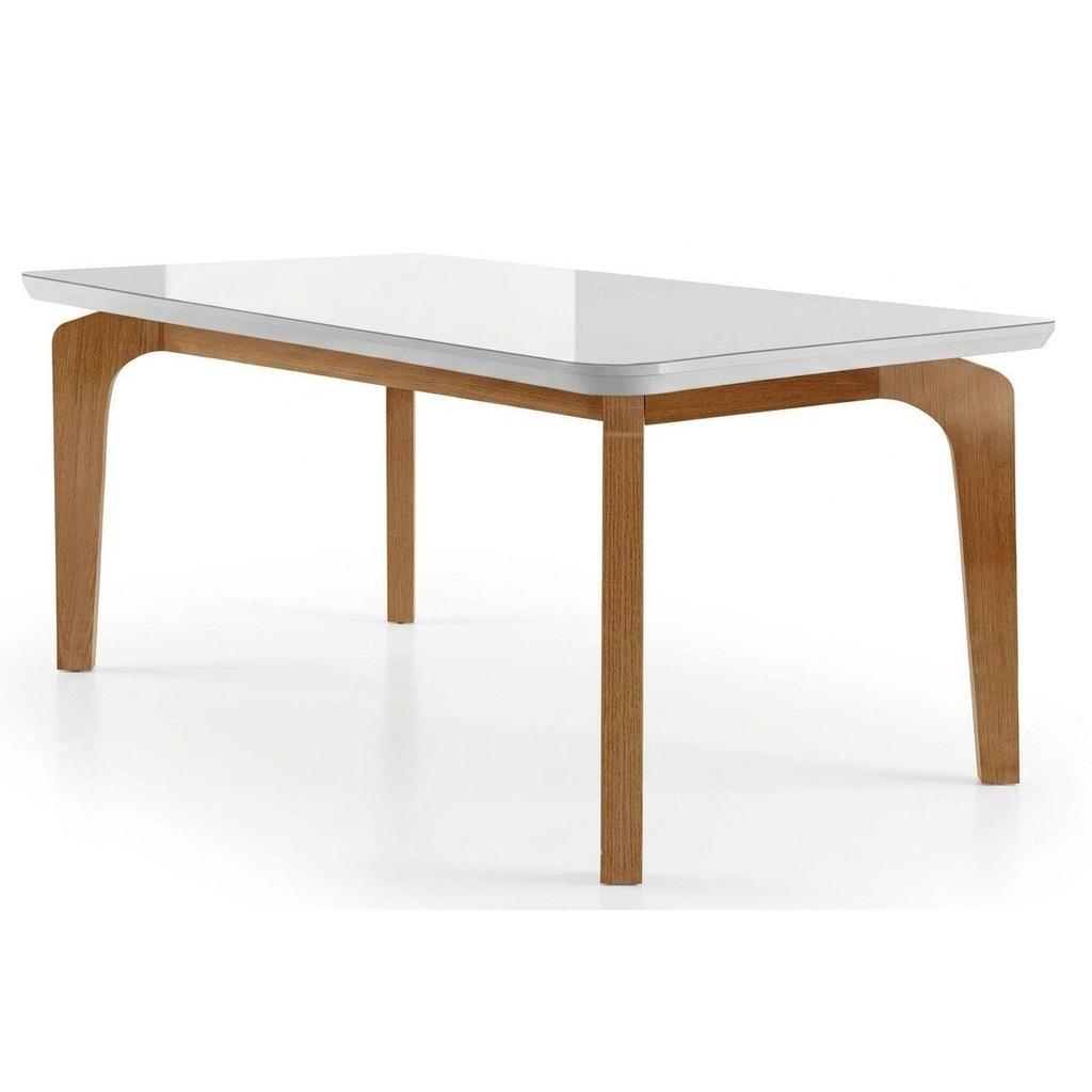 Mesa de Sala Jantar Londrina c/ Tampo 120x80cm Madeirado Vidro Canto Curvo - Imbuia/Off White - Rufato
