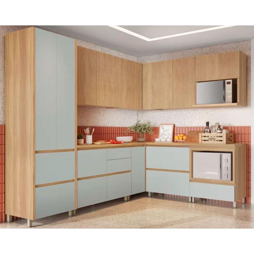 Kit de Cozinha Completa 9 Peças Rainha Gourmet (4Aéreos+4Balcões+1Paneleiro) C9P34 Nature/Verde - Nesher