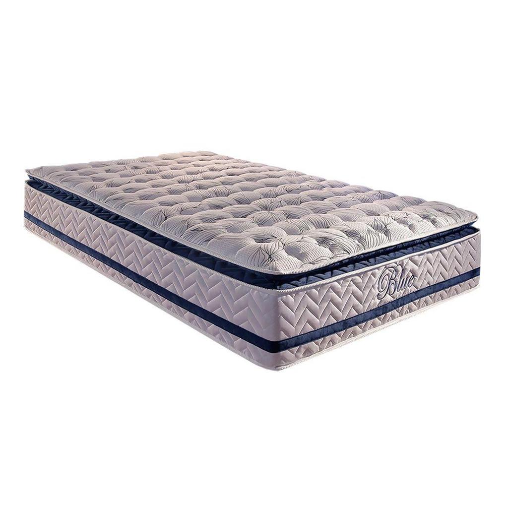 Colchão Solteiro Espuma Viscoelástico Visco Gel Molas Ensacadas MasterPocket Blue Pillow Top (88x188x32) - Paropas