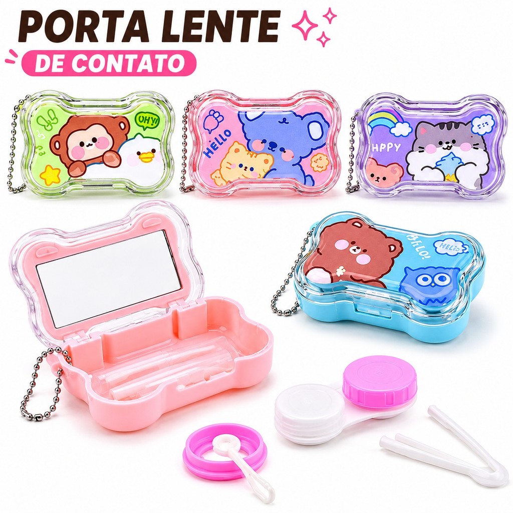 Kit Porta Lentes De Contato Com Espelho Estojo Portátil Viagem Com Pinça Aplicador E Porta Lente