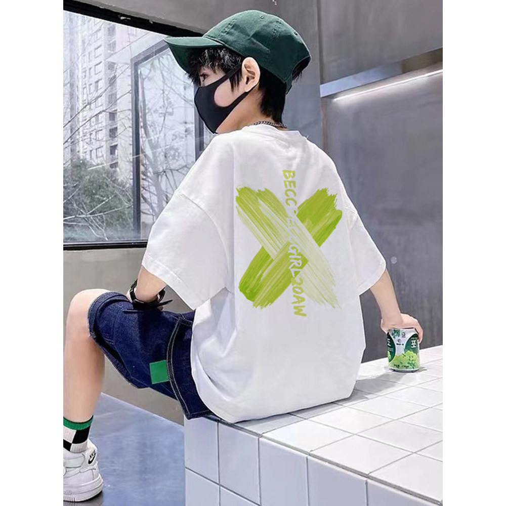 Meninos puro algodão de manga curta verão 2026 novo estilo versão coreana moda grandes crianças verão camiseta crianças 