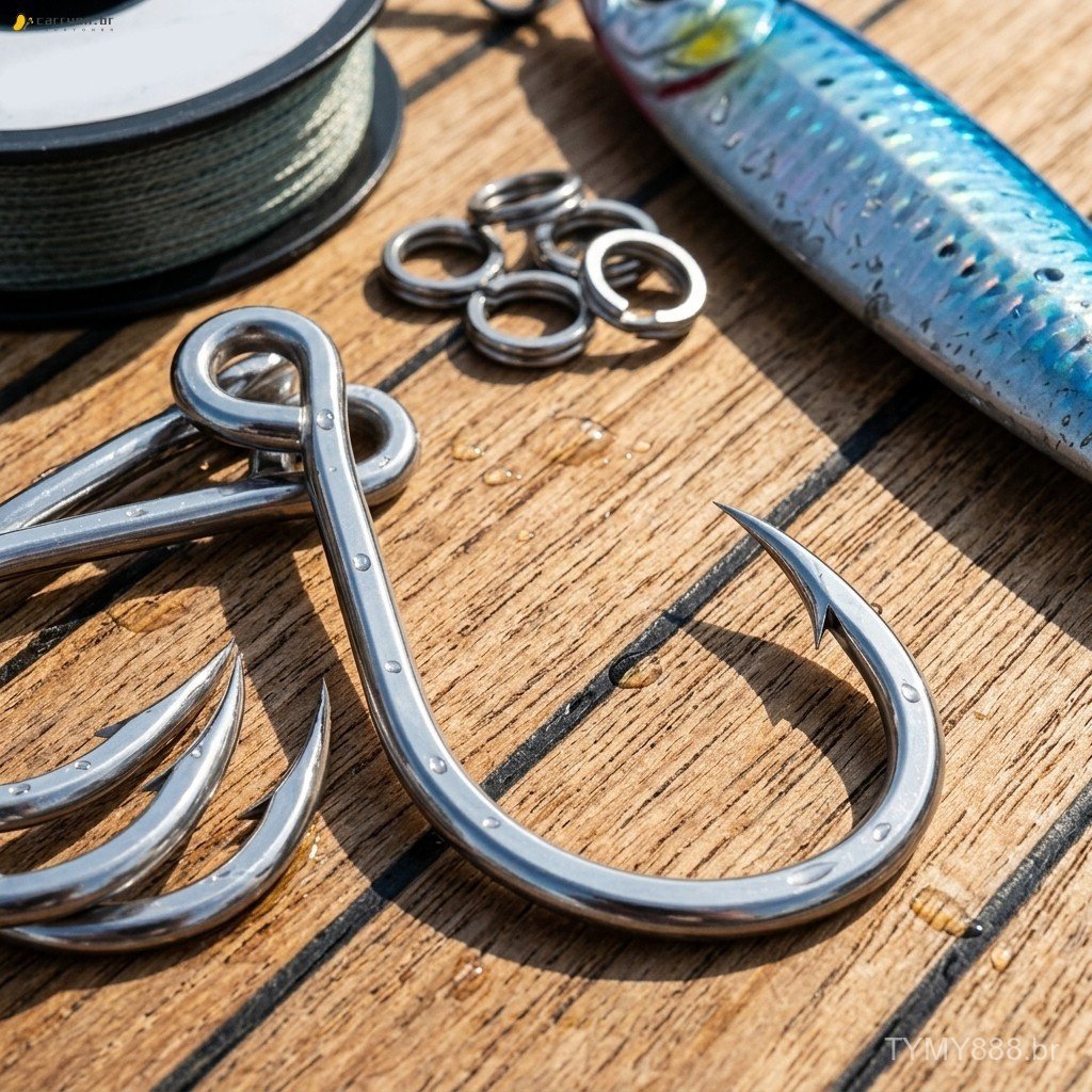 Anzol de pesca marítima em aço de alto carbono, resistente à corrosão, âncora marítima, isca, equipamento de pesca.