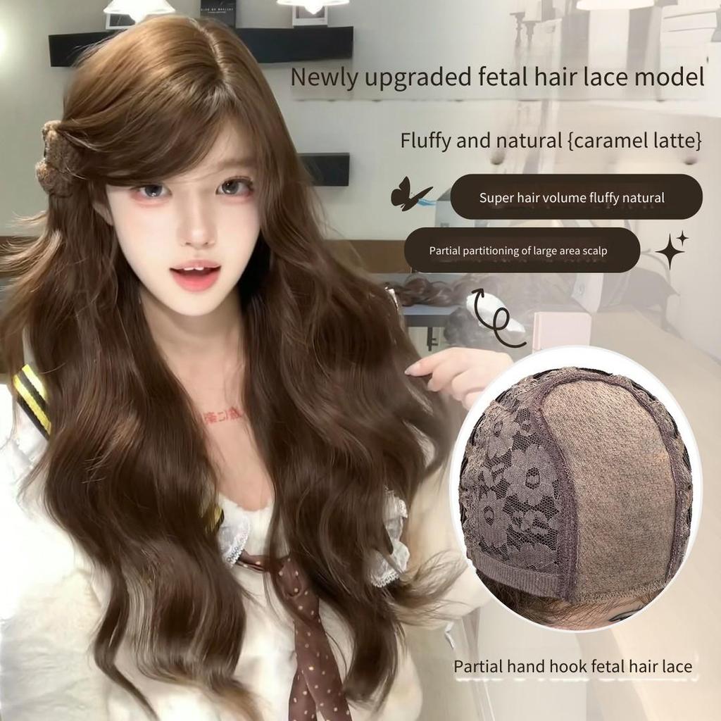T T TSE peruca feminina recém-atualizada renda parcial Diagonal franja longo cabelo encaracolado influenciador arnês com