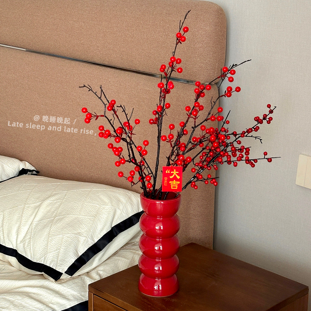 Vaso de cerâmica vermelho ano novo decoração de ano novo chinês decoração de entrada de Festival de primavera decoração 