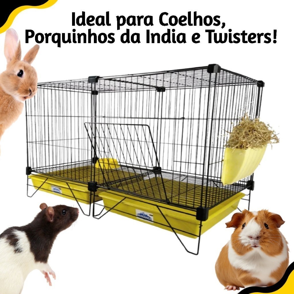 Gaiola 2 em 1 Cercadinho Para Porquinho da India Coelho Chichila Roedores Porta Feno COMPLETA