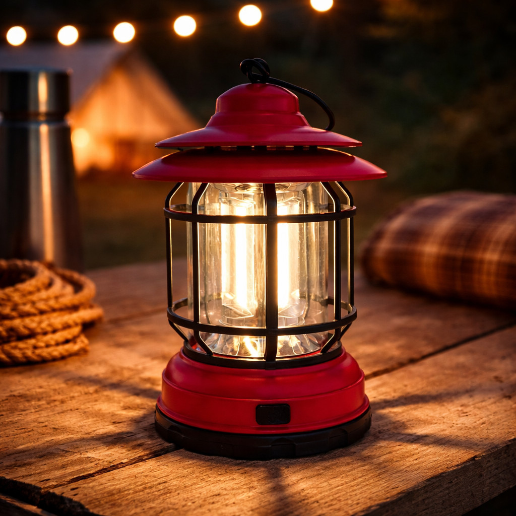 Luminária LED Estilo Lanterna Vintage com Gancho 3 Pilhas AAA 11x11x18cm