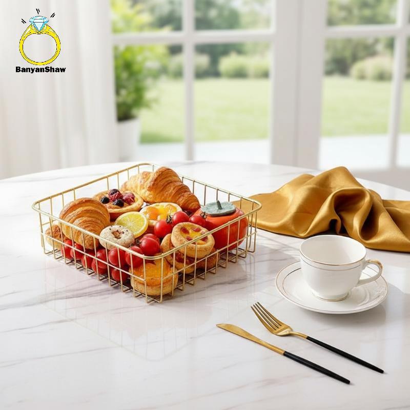 [BANY] Tigela De Frutas De Arame , Cesta De Armazenamento De Mesa Oca À Prova De Ferrugem Para Sala De Descanso De Escri