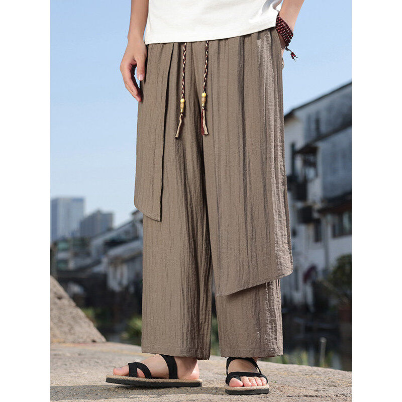 Novo estilo estilo chinês estilo chinês novo estilo chinês solto perna larga costura calças casuais homens Tai Chi Kung