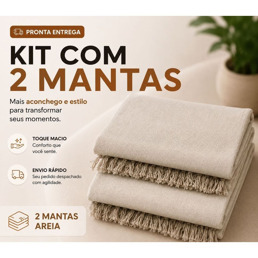 Kit 2 Mantas Para Sofá e Cama Gigante 2,10x1,20 Decorativa Protetora Luxo Premium