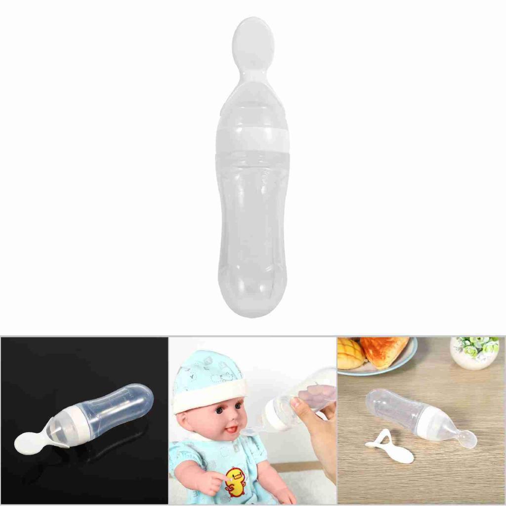 homelife-BR Aumotop Garrafa Alimentadora Colher de Silicone Macio Compacto 90mL Alimentos Cereais Squeeze para Bebês