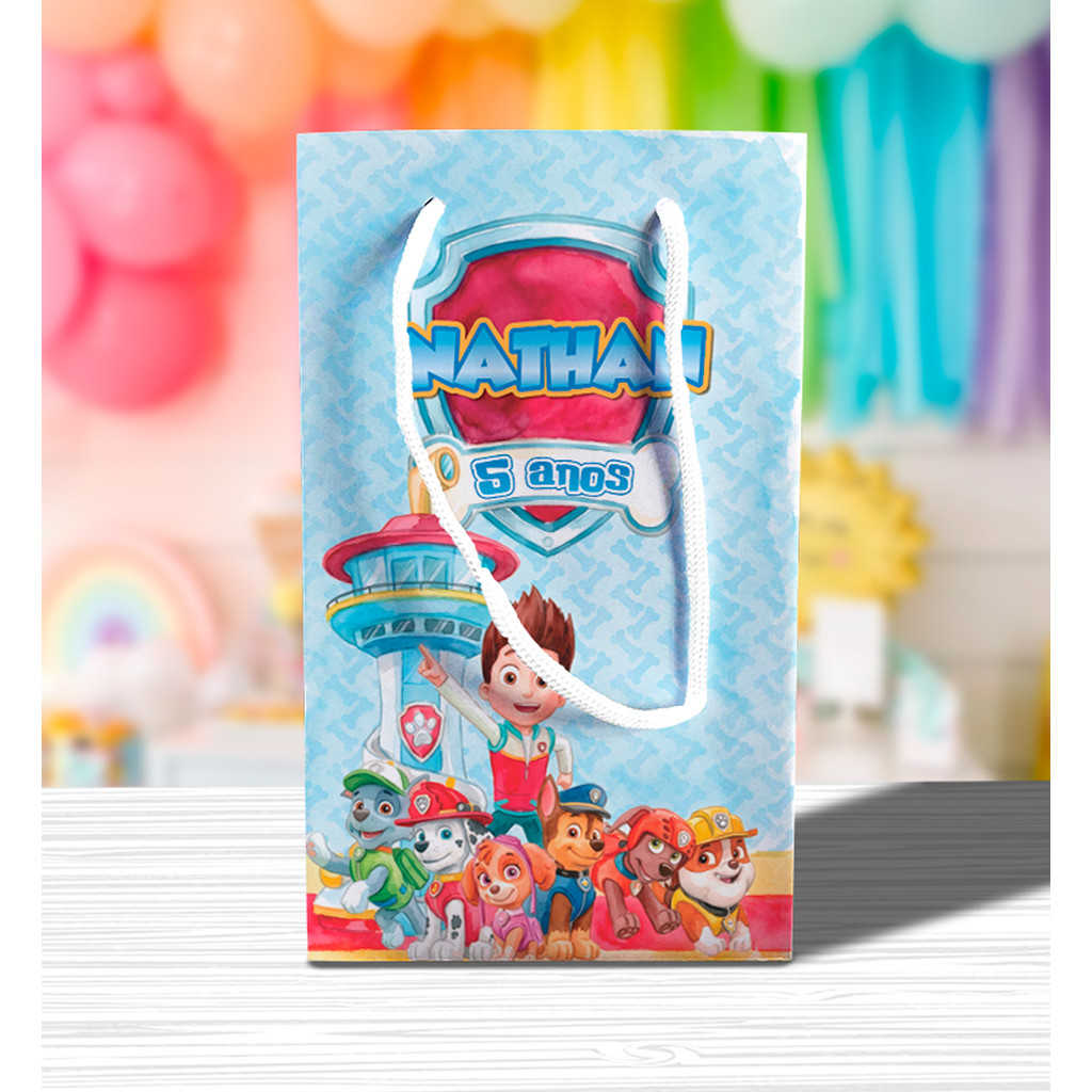 Sacolinha de Festa Patrulha Canina Aquarela Lembrancinha Personalizada Kit Festa Sacola Pé