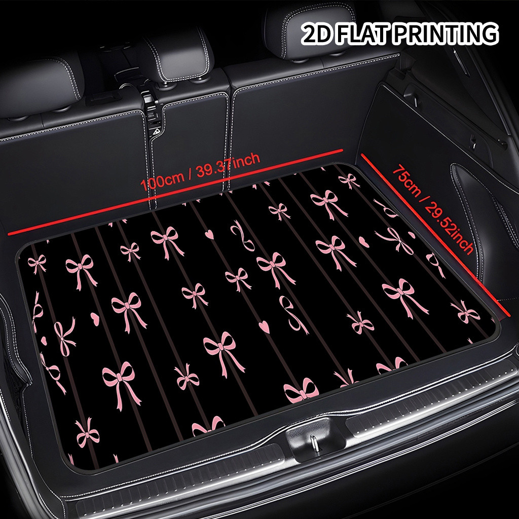 Tapete de porta-malas de carro com padrão de arco rosa de fundo preto de 1 unidade, antiderrapante elegante, proteção in