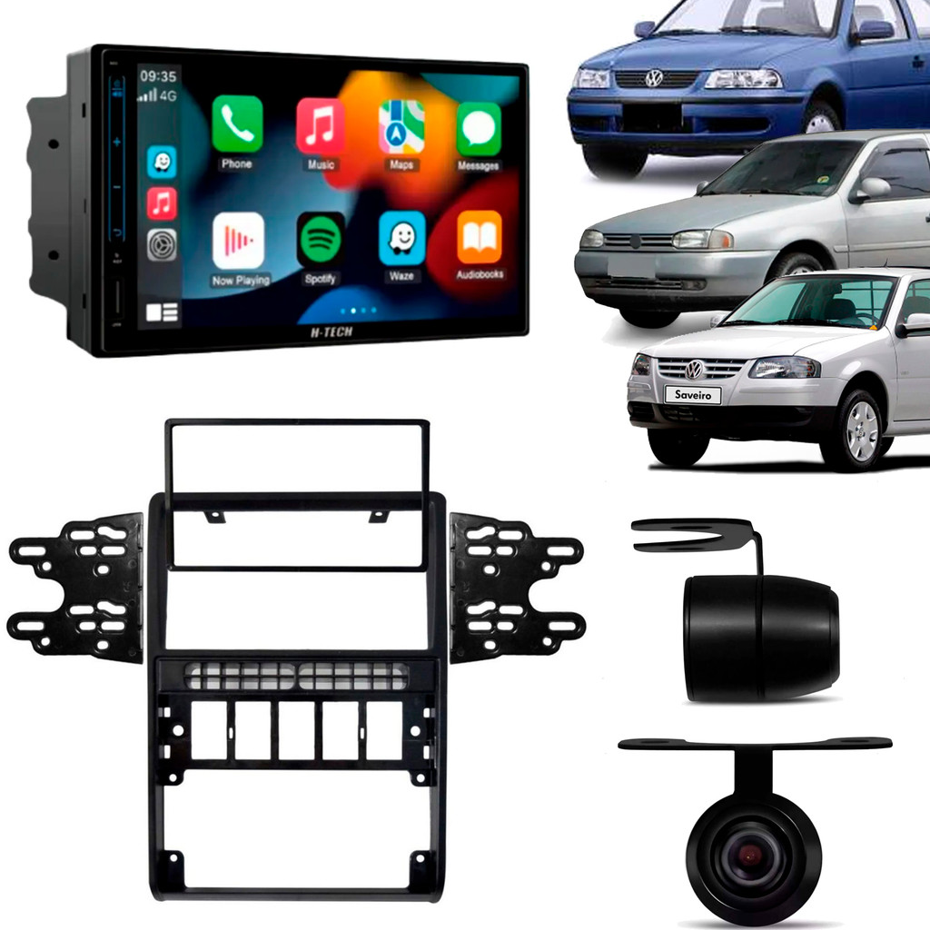 Kit Multimídia Android 7" 2+32GB Gol Parati Saveiro G2 Carplay Android Auto + Câmera de ré