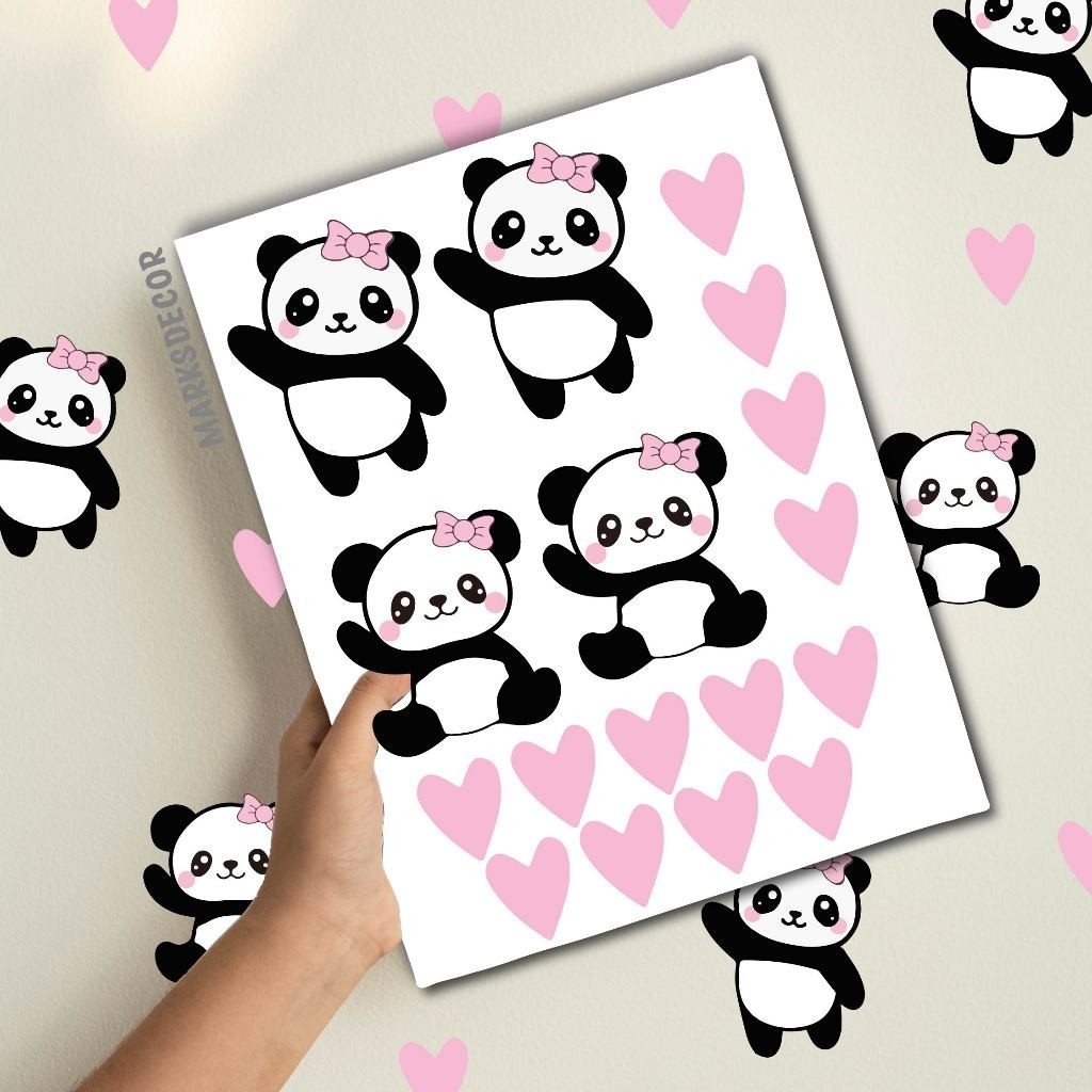 Adesivo Para Parede Panda, Pandinha, Decoração Quarto de Menina, Papel de Parede Panda