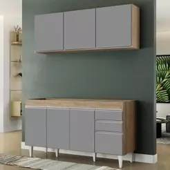 Armário Aéreo Argélia e Balcão Gabinete Para Pia 150cm Marrocos Castanho/Cinza - Lumil Móveis