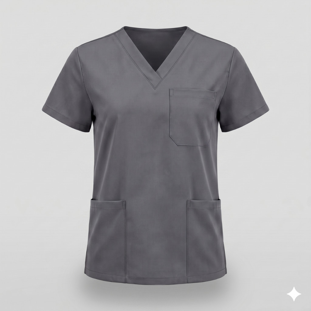 Camisa Scrub Feminino Cinza Queima de Estoque Profissional Enfermagem Hospital Clínica Saúde Últimas Unidades Oferta